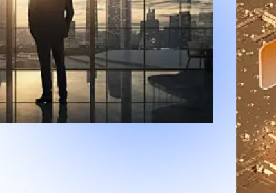 Looking out over the city from a high-rise office